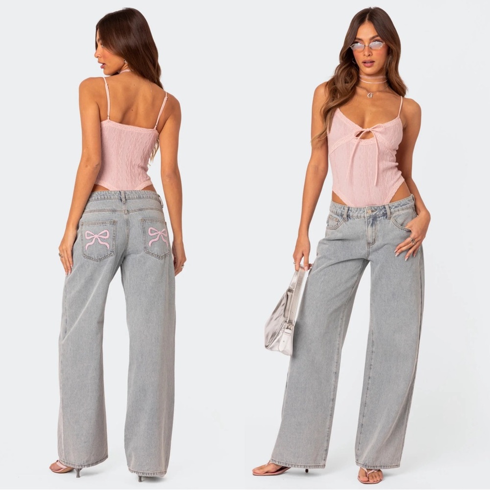 Edikted Bow Pocket Low Rise Baggy Jeans